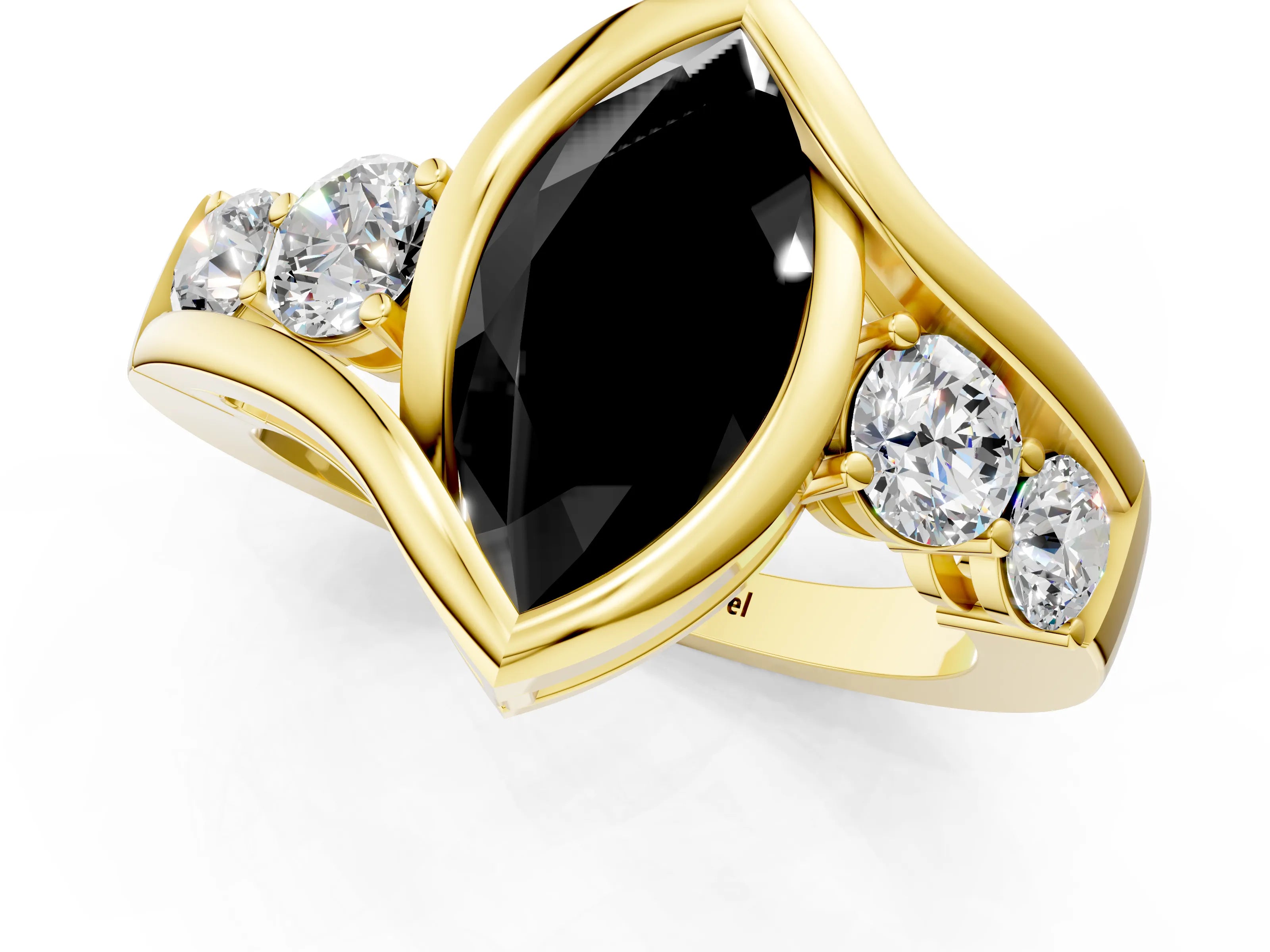 Yellow gold Bezel Set Fancy Black Marquise Cut Diamond Split Shank Ring_1