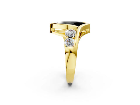Yellow gold Bezel Set Fancy Black Marquise Cut Diamond Split Shank Ring_2