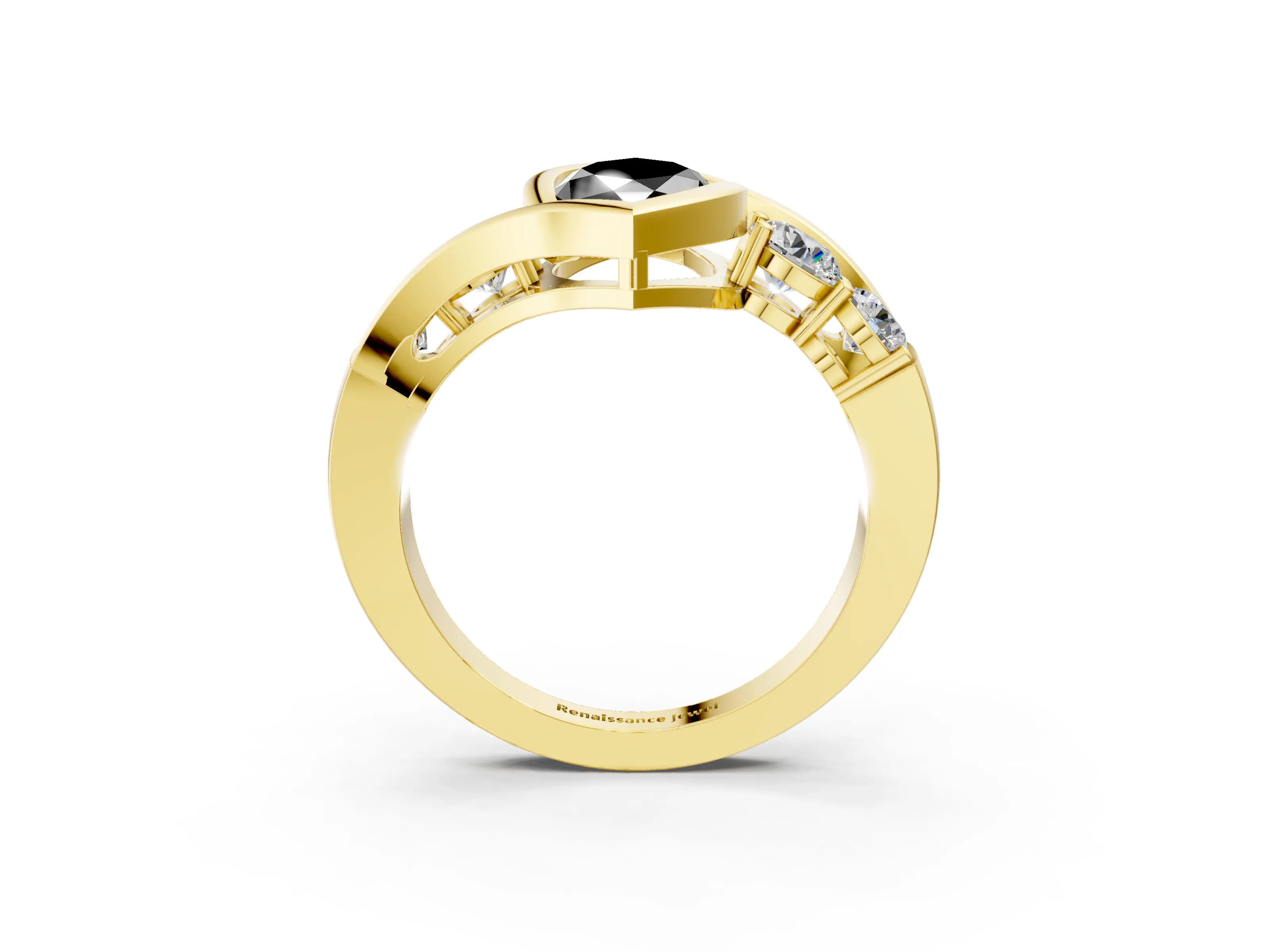 Yellow gold Bezel Set Fancy Black Marquise Cut Diamond Split Shank Ring_3