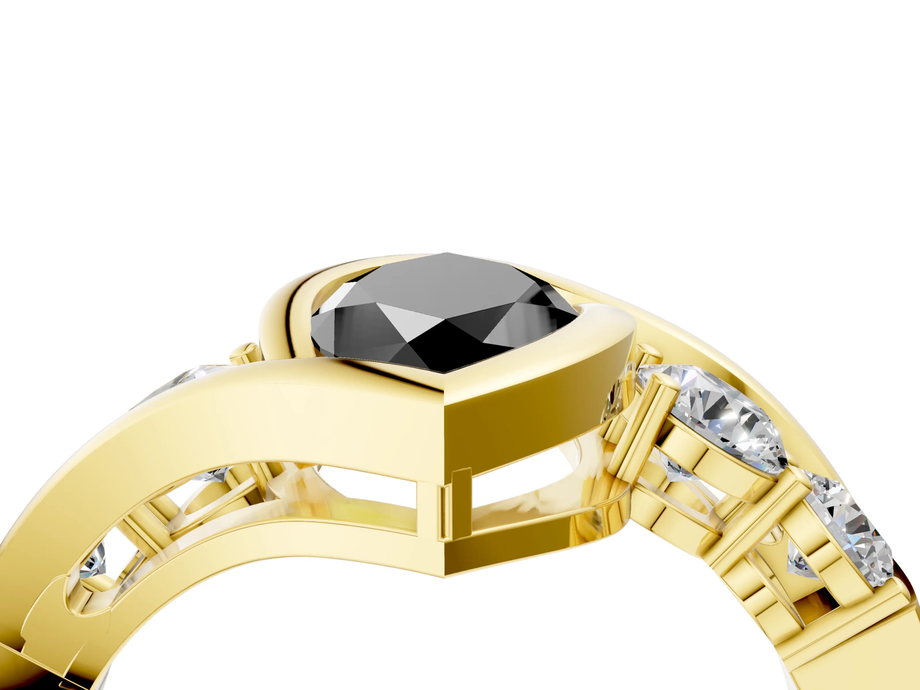 Yellow gold Bezel Set Fancy Black Marquise Cut Diamond Split Shank Ring_4