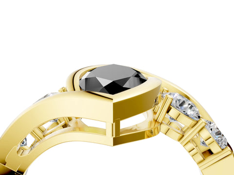 Yellow gold Bezel Set Fancy Black Marquise Cut Diamond Split Shank Ring_4