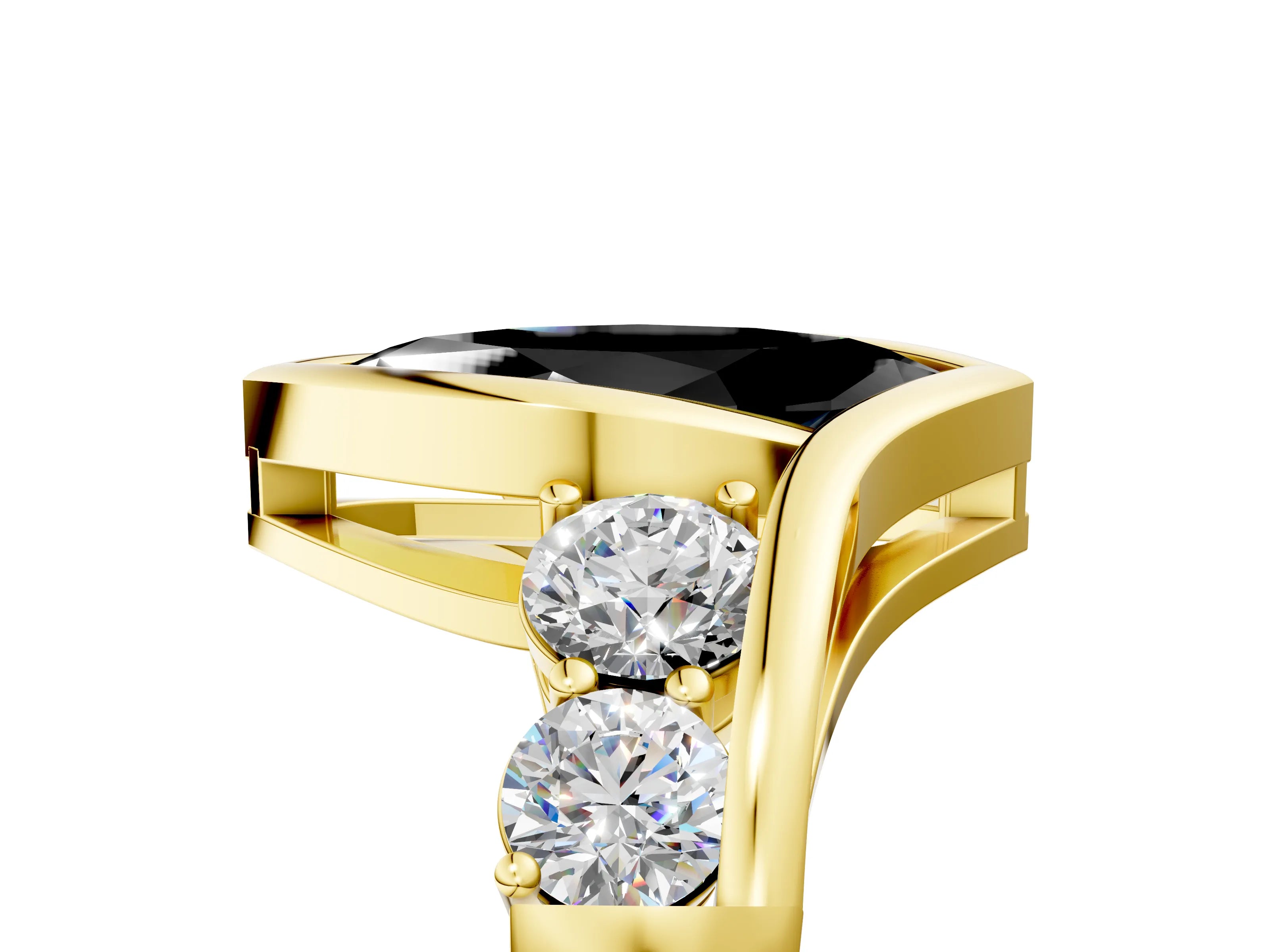 Yellow gold Bezel Set Fancy Black Marquise Cut Diamond Split Shank Ring_5