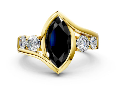 Yellow gold Bezel Set Fancy Black Marquise Cut Diamond Split Shank Ring