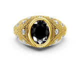 Yellow gold Bezel Set Fancy Black Oval Cut Diamond Milgrain Band Ring