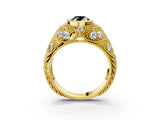 Yellow gold Bezel Set Fancy Black Oval Cut Diamond Milgrain Band Ring_3