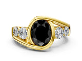 Yellow gold Bezel Set Fancy Black Oval Cut Diamond Split Shank Ring