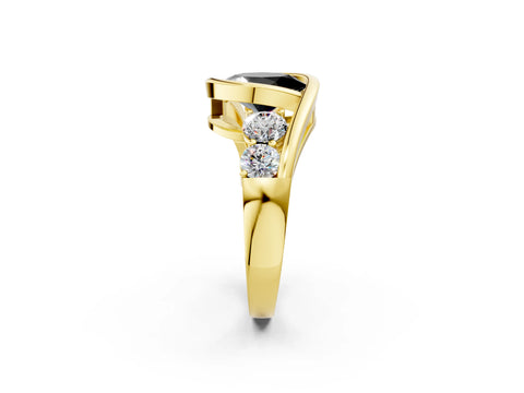 Yellow gold Bezel Set Fancy Black Oval Cut Diamond Split Shank Ring_2