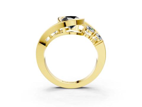 Yellow gold Bezel Set Fancy Black Oval Cut Diamond Split Shank Ring_3