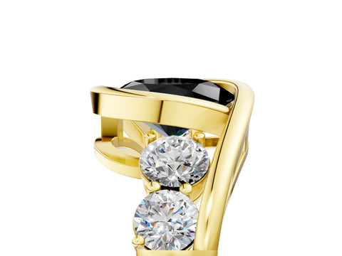 Yellow gold Bezel Set Fancy Black Oval Cut Diamond Split Shank Ring_5