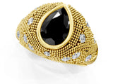 Yellow gold Bezel Set Fancy Black Pear Cut Diamond Milgrain Band Ring_1