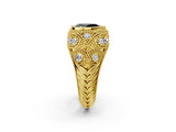 Yellow gold Bezel Set Fancy Black Pear Cut Diamond Milgrain Band Ring_2