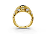 Yellow gold Bezel Set Fancy Black Pear Cut Diamond Milgrain Band Ring_3
