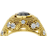 Yellow gold Bezel Set Fancy Black Pear Cut Diamond Milgrain Band Ring_4