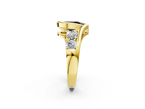 Yellow gold Bezel Set Fancy Black Pear Cut Diamond Split Shank Ring_2