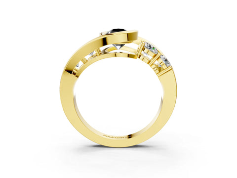 Yellow gold Bezel Set Fancy Black Pear Cut Diamond Split Shank Ring_3