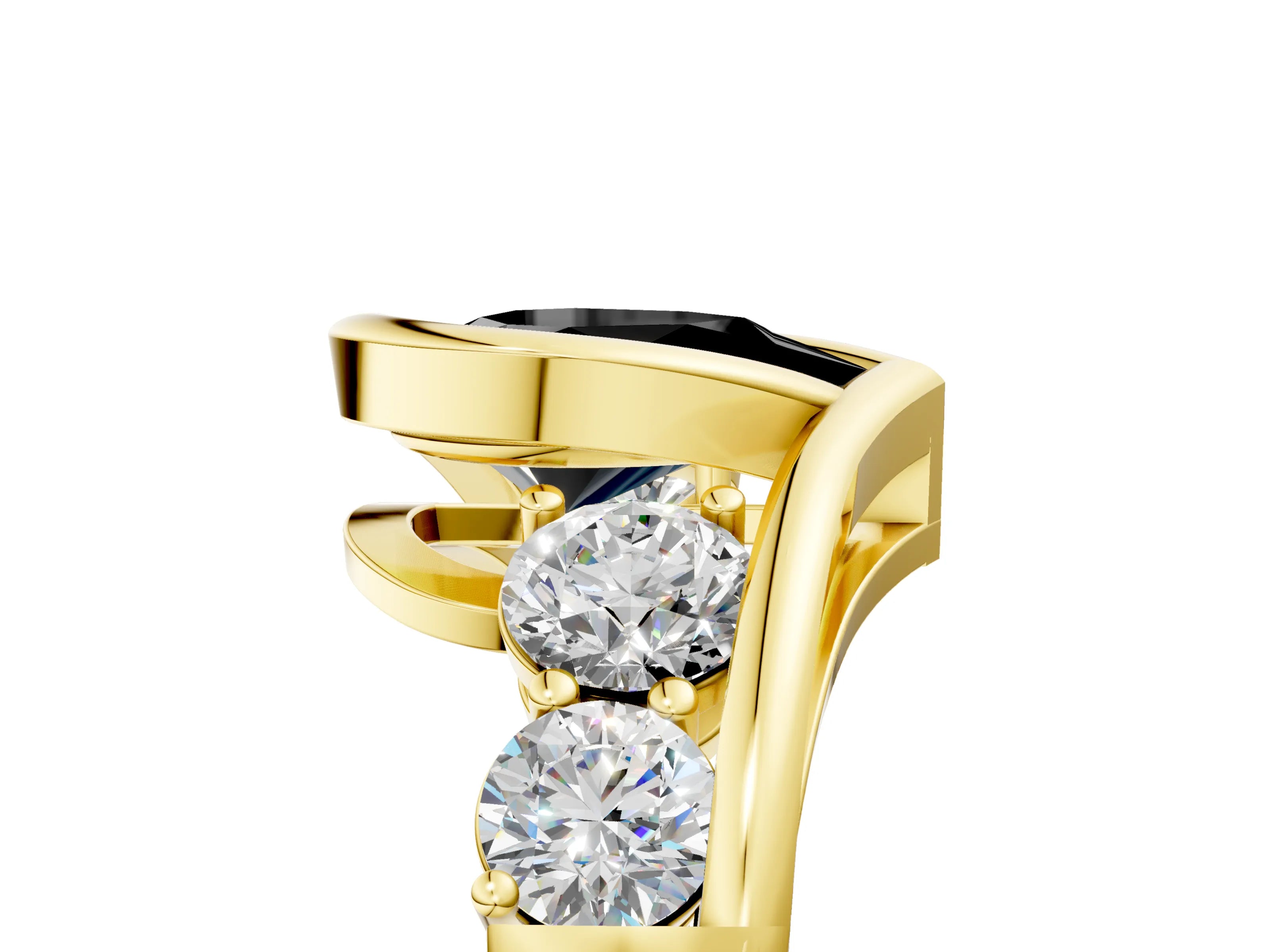 Yellow gold Bezel Set Fancy Black Pear Cut Diamond Split Shank Ring_5