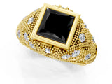 Yellow gold Bezel Set Fancy Black Princess Cut Diamond Milgrain Band Ring_1
