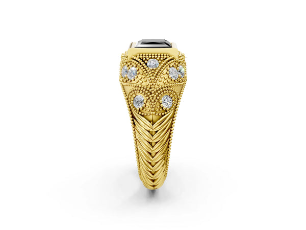 Yellow Gold Princess Cut Vintage Bezel Engagement Ring Setting for Black Center with Milgrain