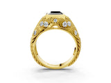 Yellow gold Bezel Set Fancy Black Princess Cut Diamond Milgrain Band Ring_3