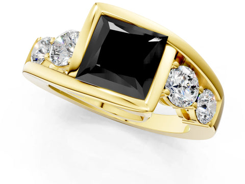 Yellow gold Bezel Set Fancy Black Princess Cut Diamond Split Shank Ring_1