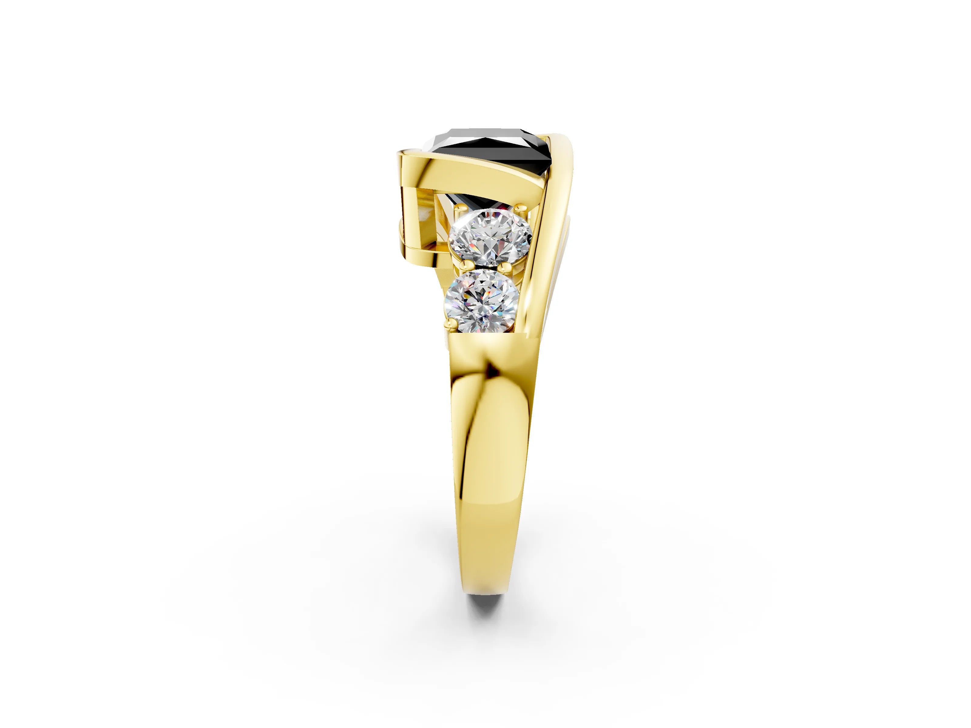 Yellow gold Bezel Set Fancy Black Princess Cut Diamond Split Shank Ring_2