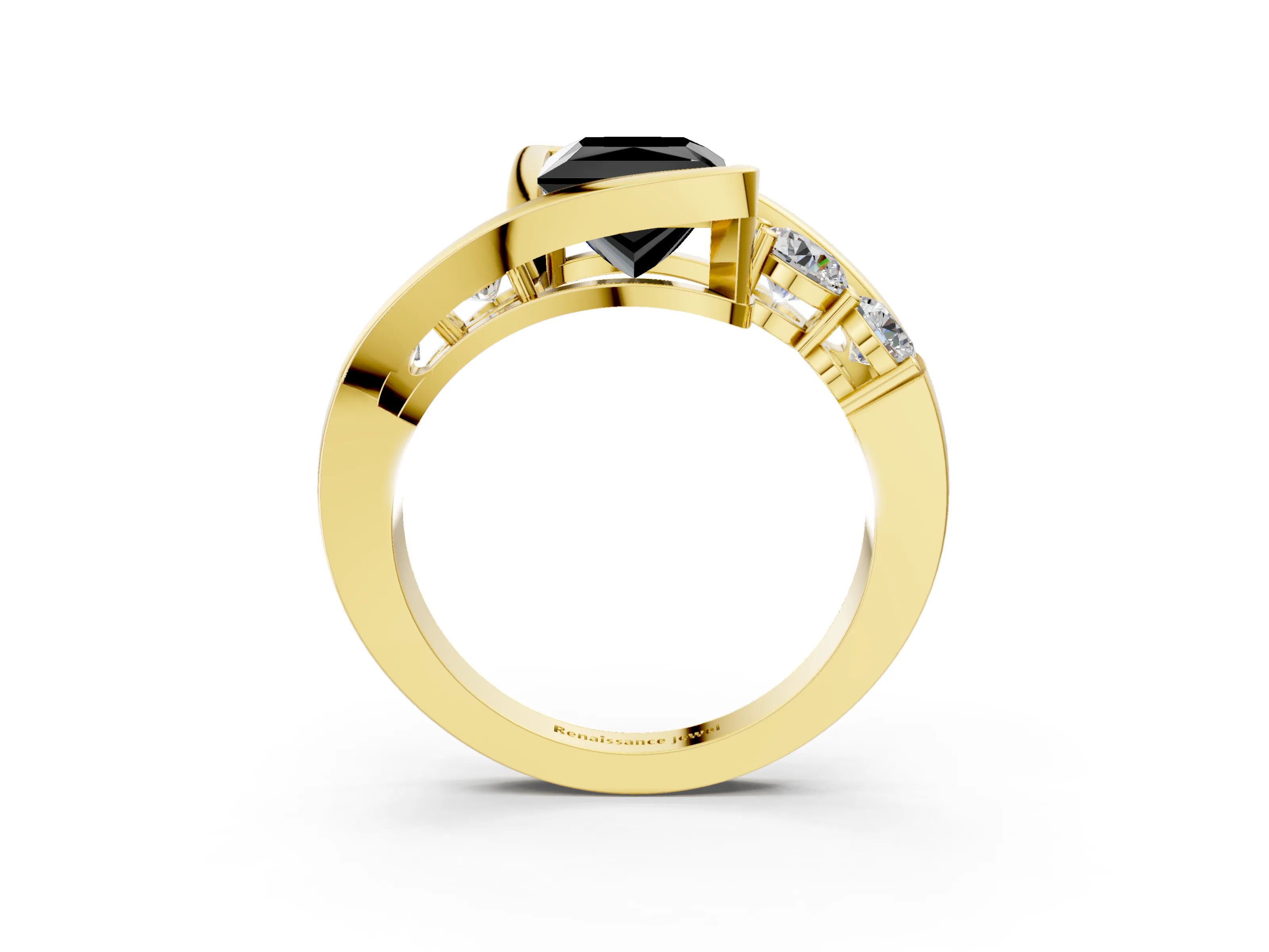 Yellow gold Bezel Set Fancy Black Princess Cut Diamond Split Shank Ring_3