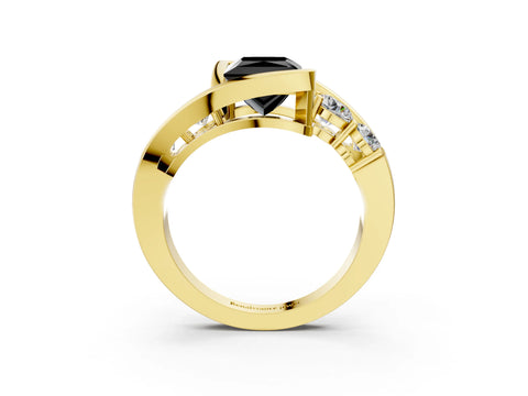 Yellow gold Bezel Set Fancy Black Princess Cut Diamond Split Shank Ring_3