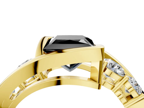 Yellow gold Bezel Set Fancy Black Princess Cut Diamond Split Shank Ring_4