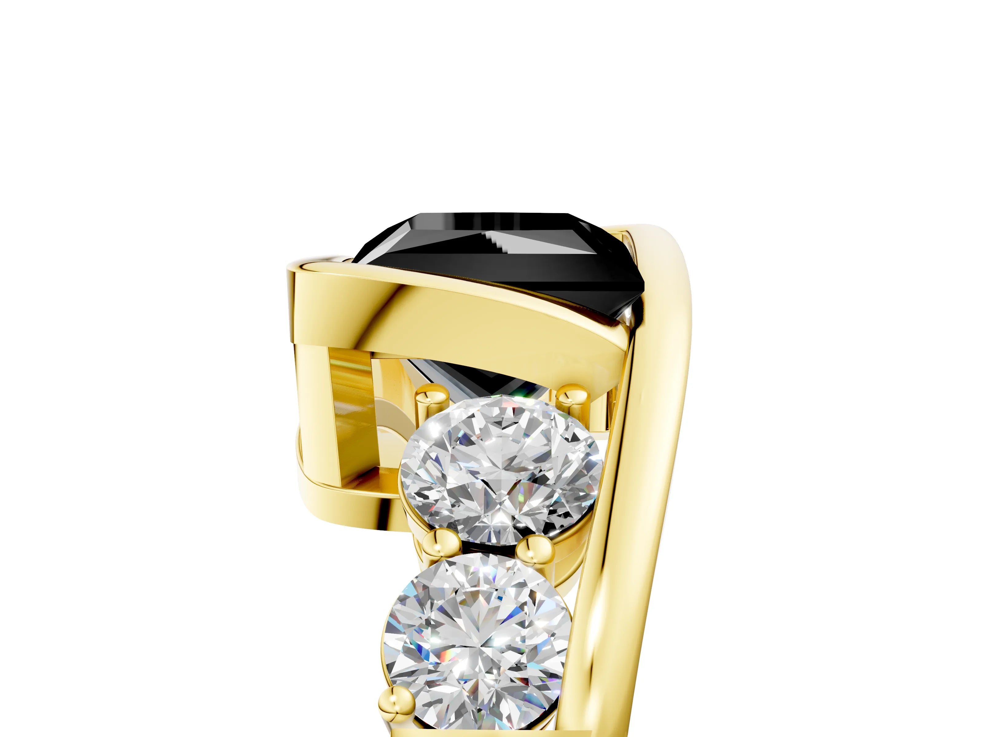Yellow gold Bezel Set Fancy Black Princess Cut Diamond Split Shank Ring_5