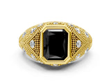 Yellow gold Bezel Set Fancy Black Radiant Cut Diamond Milgrain Band Ring