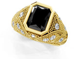 Yellow gold Bezel Set Fancy Black Radiant Cut Diamond Milgrain Band Ring_1