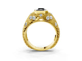 Yellow gold Bezel Set Fancy Black Radiant Cut Diamond Milgrain Band Ring_3