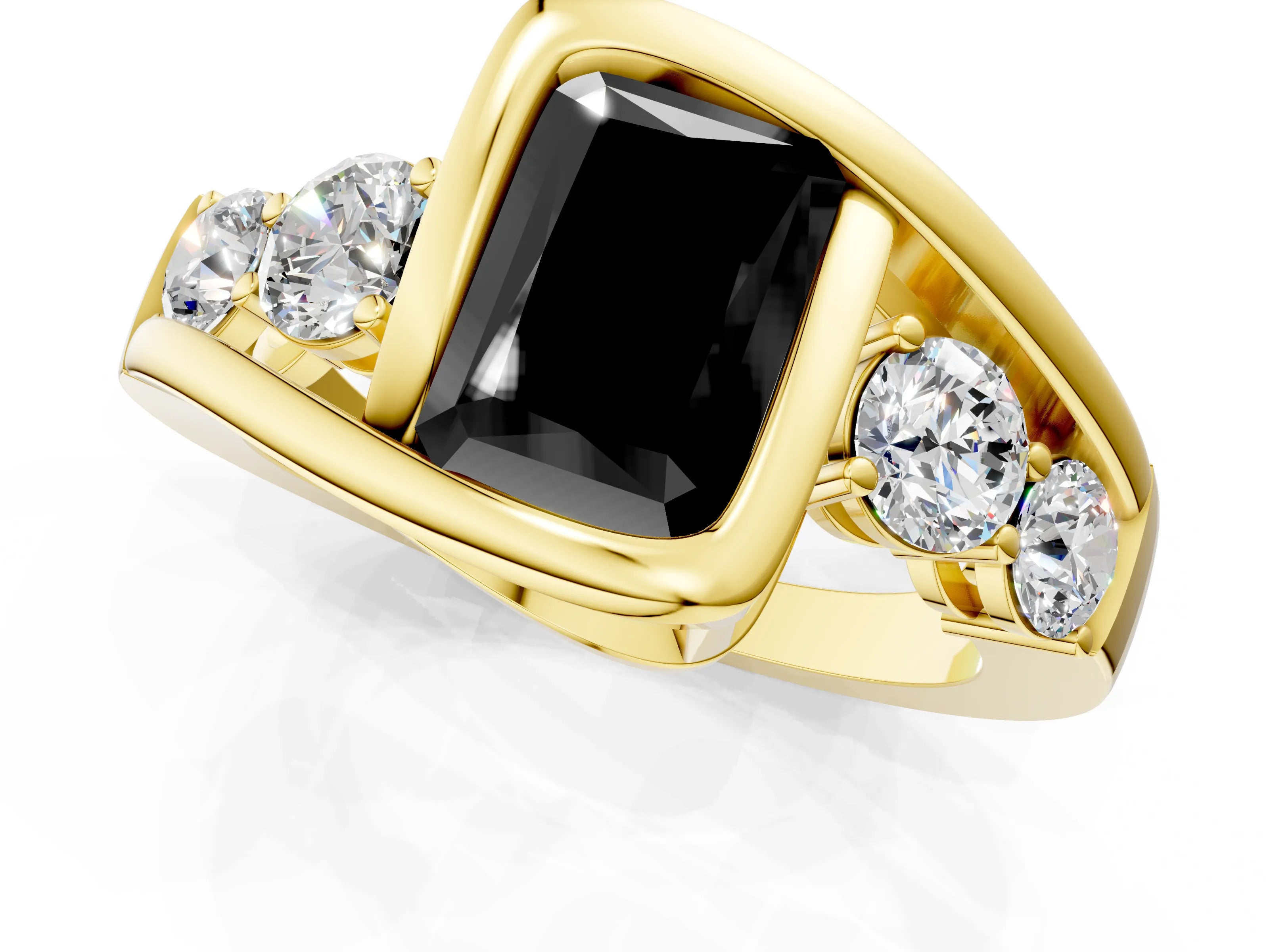 Yellow gold Bezel Set Fancy Black Radiant Cut Diamond Split Shank Ring_1