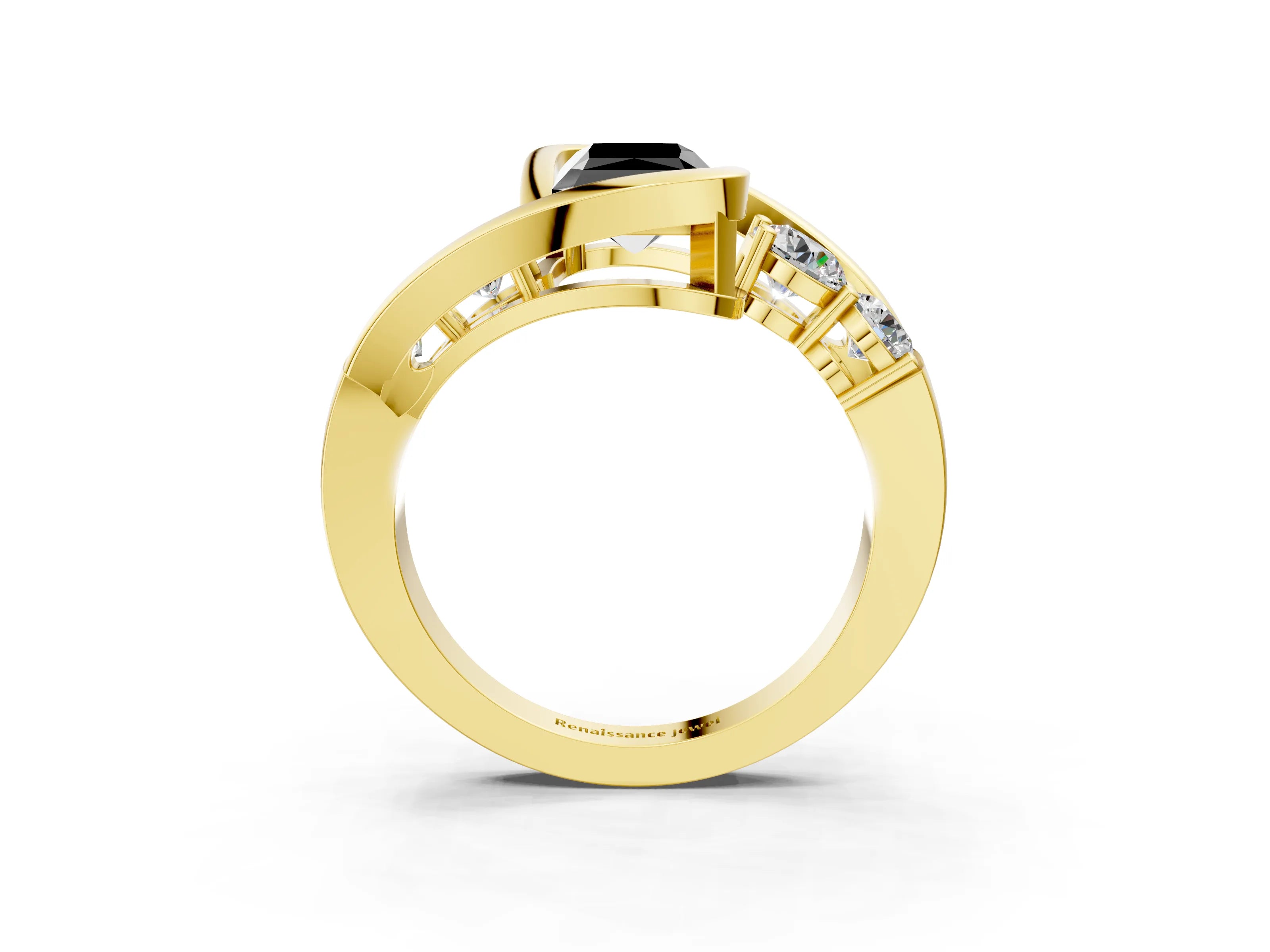 Yellow gold Bezel Set Fancy Black Radiant Cut Diamond Split Shank Ring_3