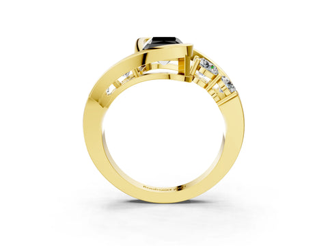 Yellow gold Bezel Set Fancy Black Radiant Cut Diamond Split Shank Ring_3