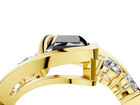 Yellow gold Bezel Set Fancy Black Radiant Cut Diamond Split Shank Ring_4
