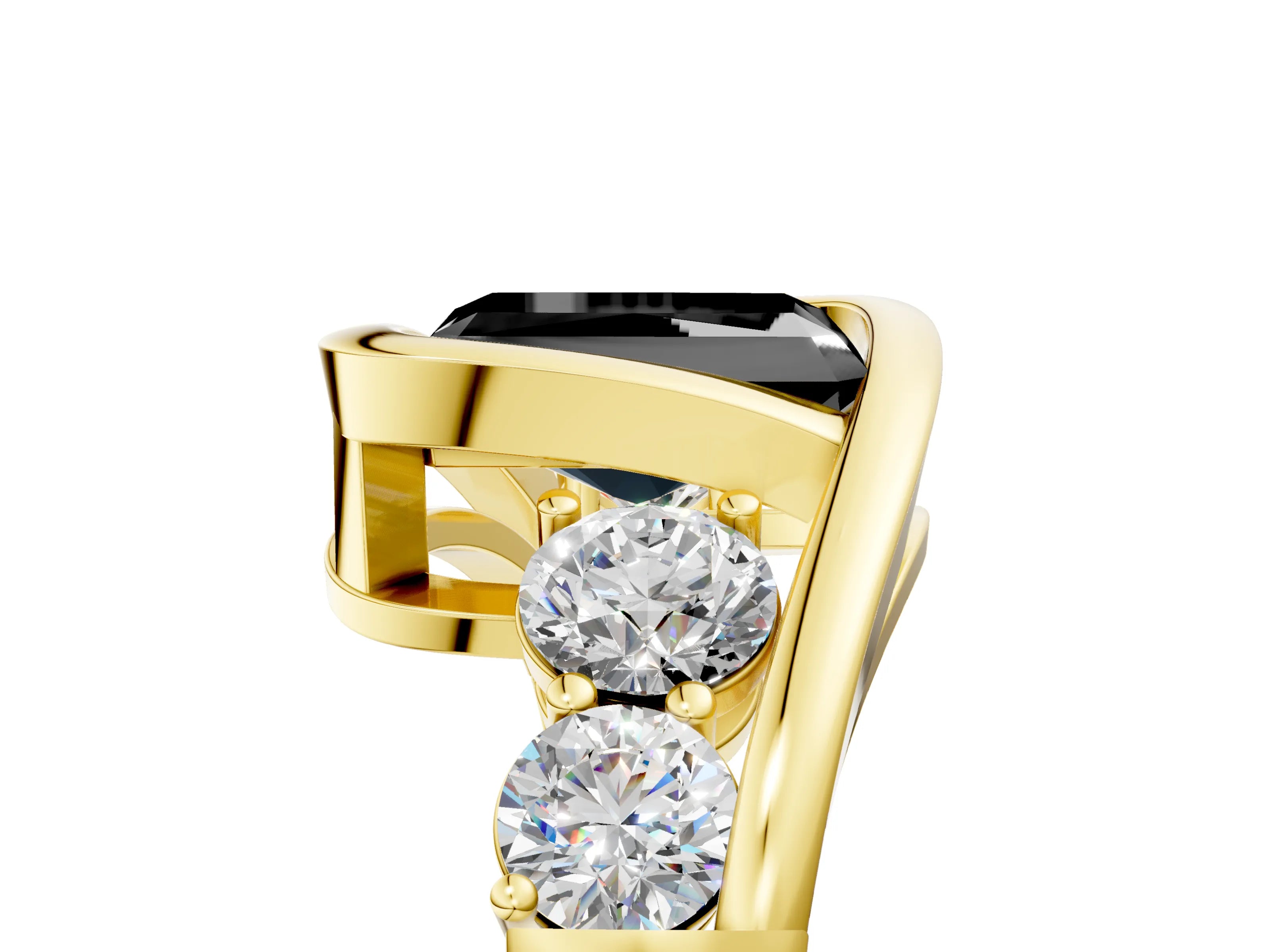 Yellow gold Bezel Set Fancy Black Radiant Cut Diamond Split Shank Ring_5
