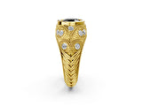 Yellow gold Bezel Set Fancy Black Round Cut Diamond Milgrain Band Ring_2