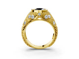 Yellow gold Bezel Set Fancy Black Round Cut Diamond Milgrain Band Ring_3
