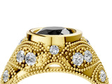 Yellow gold Bezel Set Fancy Black Round Cut Diamond Milgrain Band Ring_4