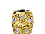 Yellow gold Bezel Set Fancy Black Round Cut Diamond Milgrain Band Ring_5