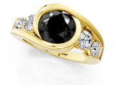 Yellow gold Bezel Set Fancy Black Round Cut Diamond Split Shank Ring_1