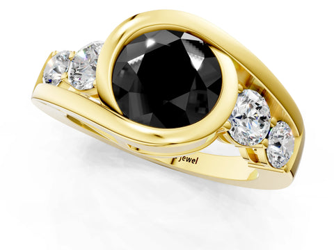 Yellow gold Bezel Set Fancy Black Round Cut Diamond Split Shank Ring_1