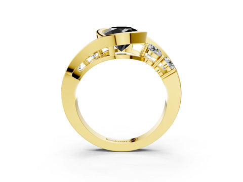 Yellow gold Bezel Set Fancy Black Round Cut Diamond Split Shank Ring_3