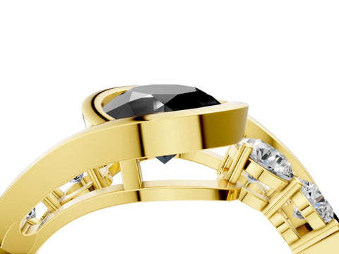 Yellow gold Bezel Set Fancy Black Round Cut Diamond Split Shank Ring_4