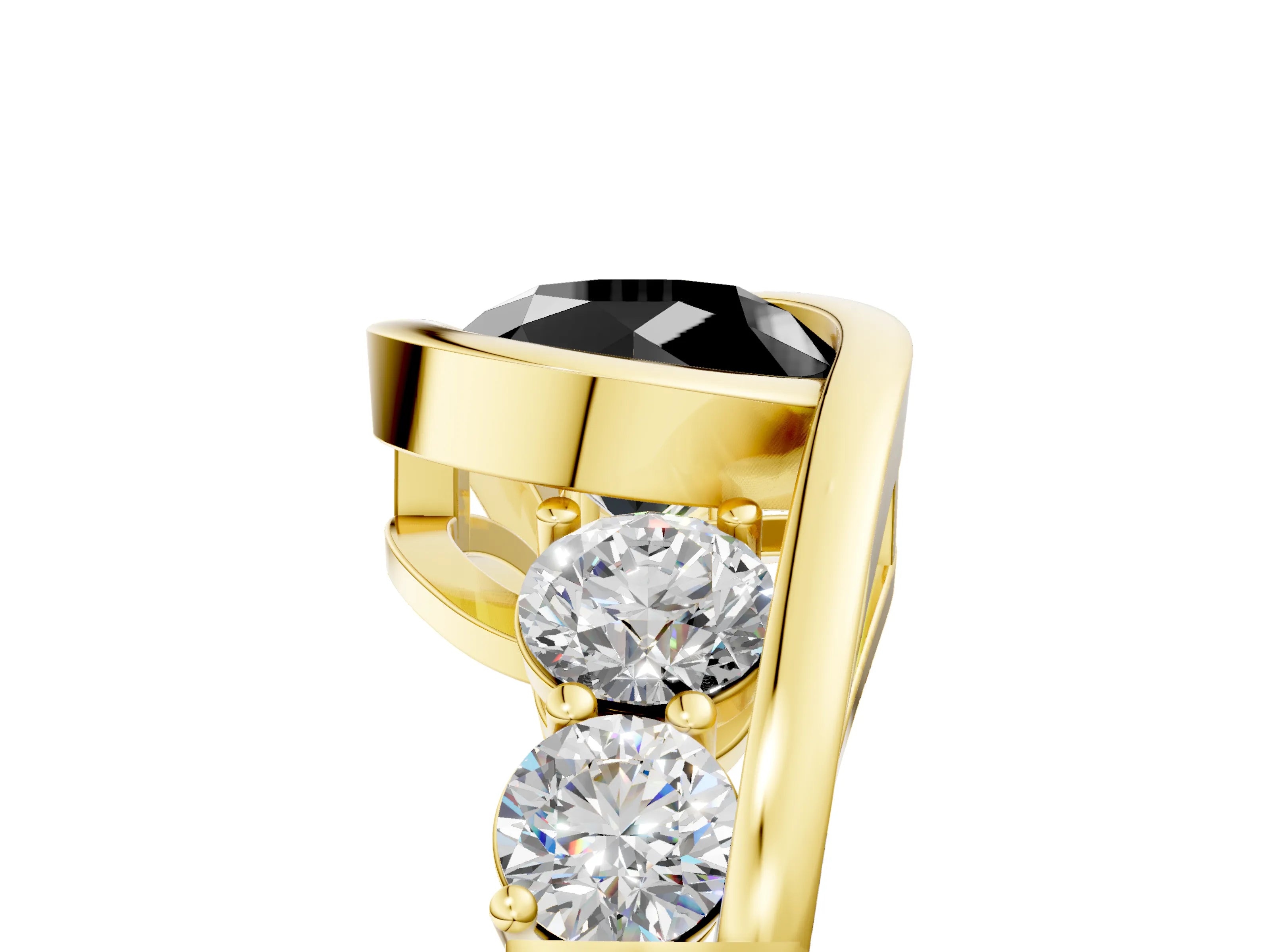 Yellow gold Bezel Set Fancy Black Round Cut Diamond Split Shank Ring_5