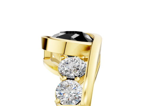 Yellow gold Bezel Set Fancy Black Round Cut Diamond Split Shank Ring_5