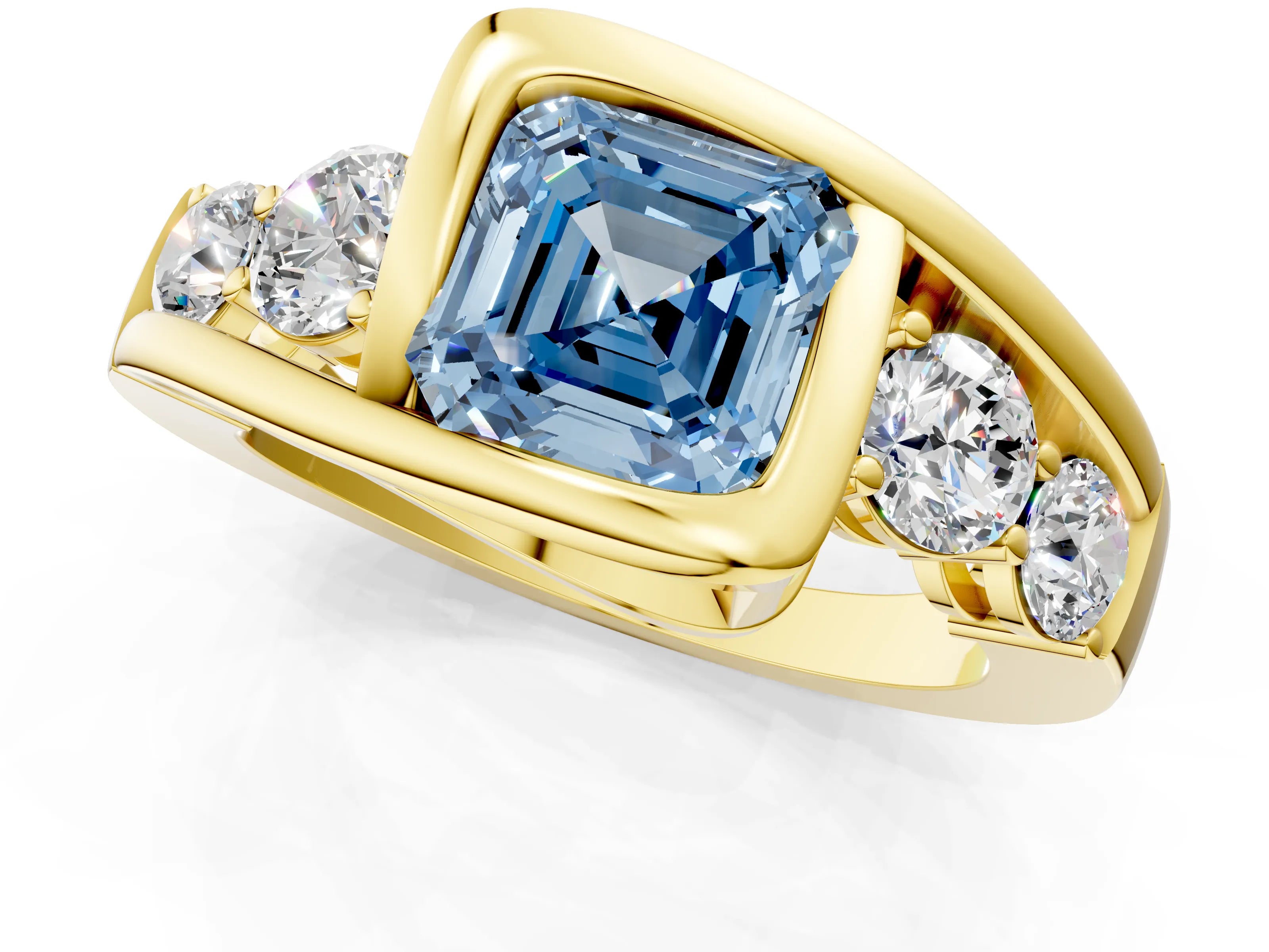 Yellow gold Bezel Set Fancy Blue Asscher Cut Diamond Split Shank Ring_1