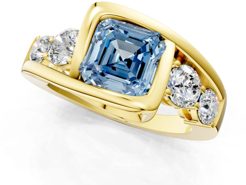 Yellow gold Bezel Set Fancy Blue Asscher Cut Diamond Split Shank Ring_1