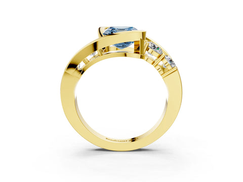 Yellow gold Bezel Set Fancy Blue Asscher Cut Diamond Split Shank Ring_3
